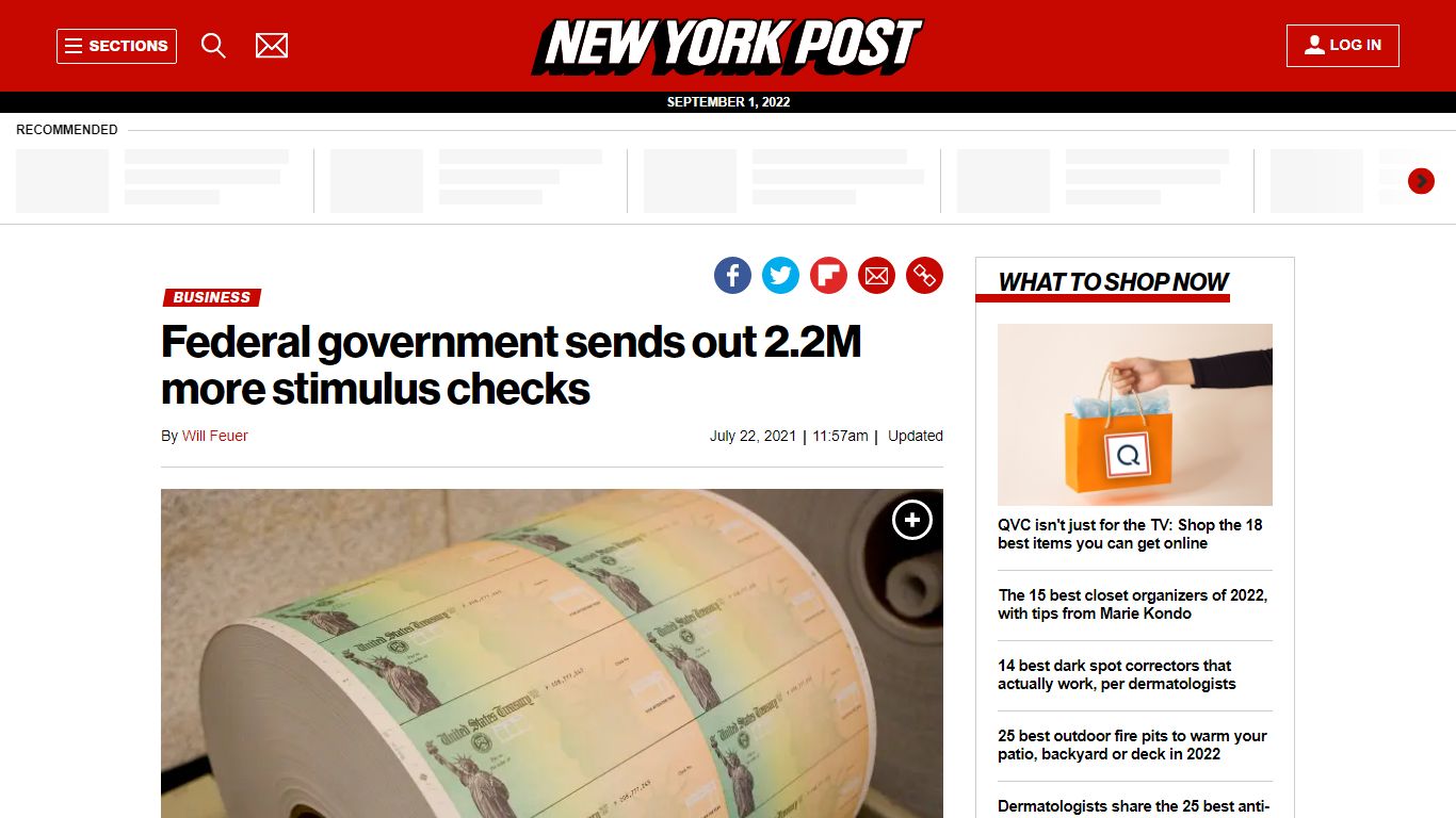 Federal government sends out 2.2M more stimulus checks - New York Post